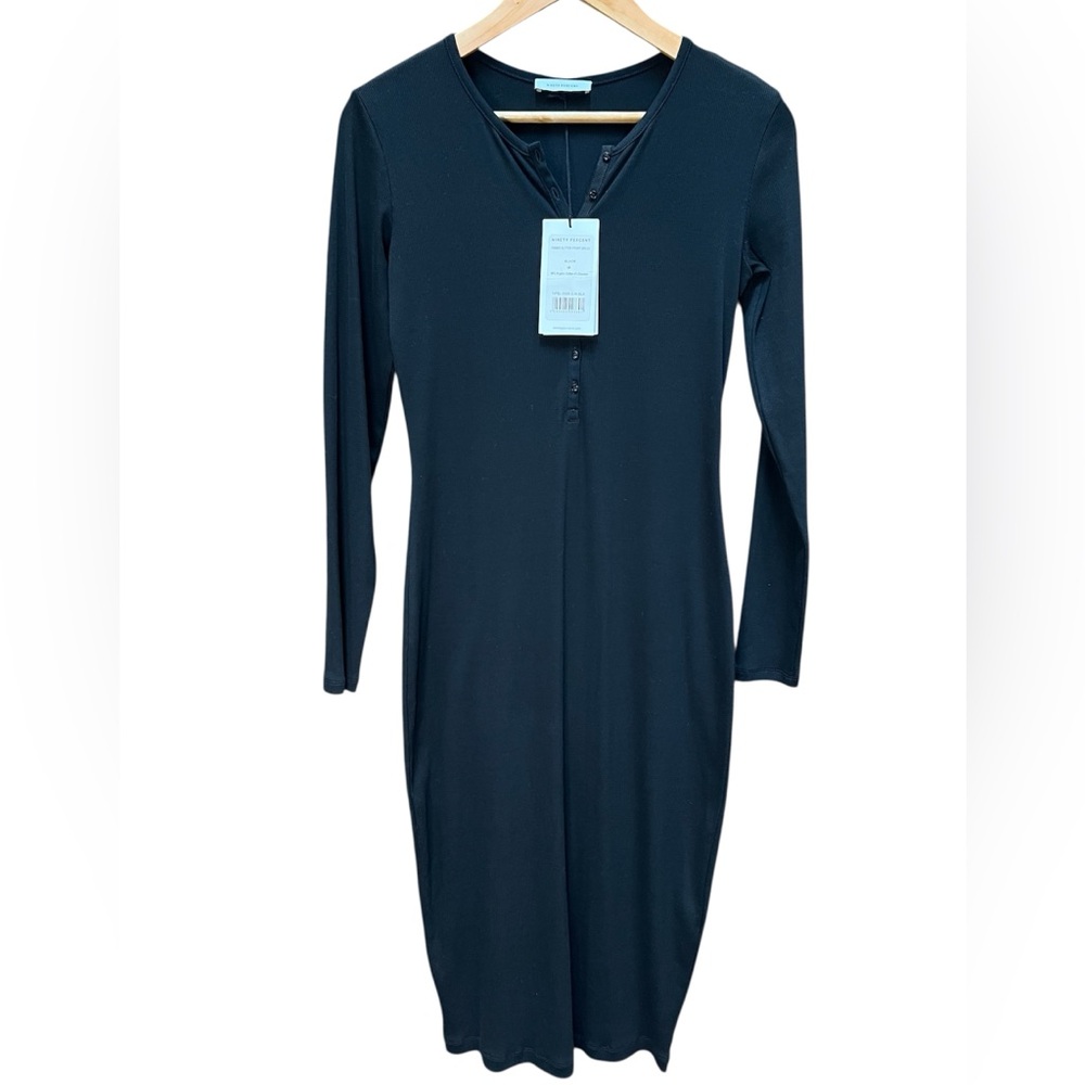 NWT Ninety Percent Ribbed Black Button Front Dress